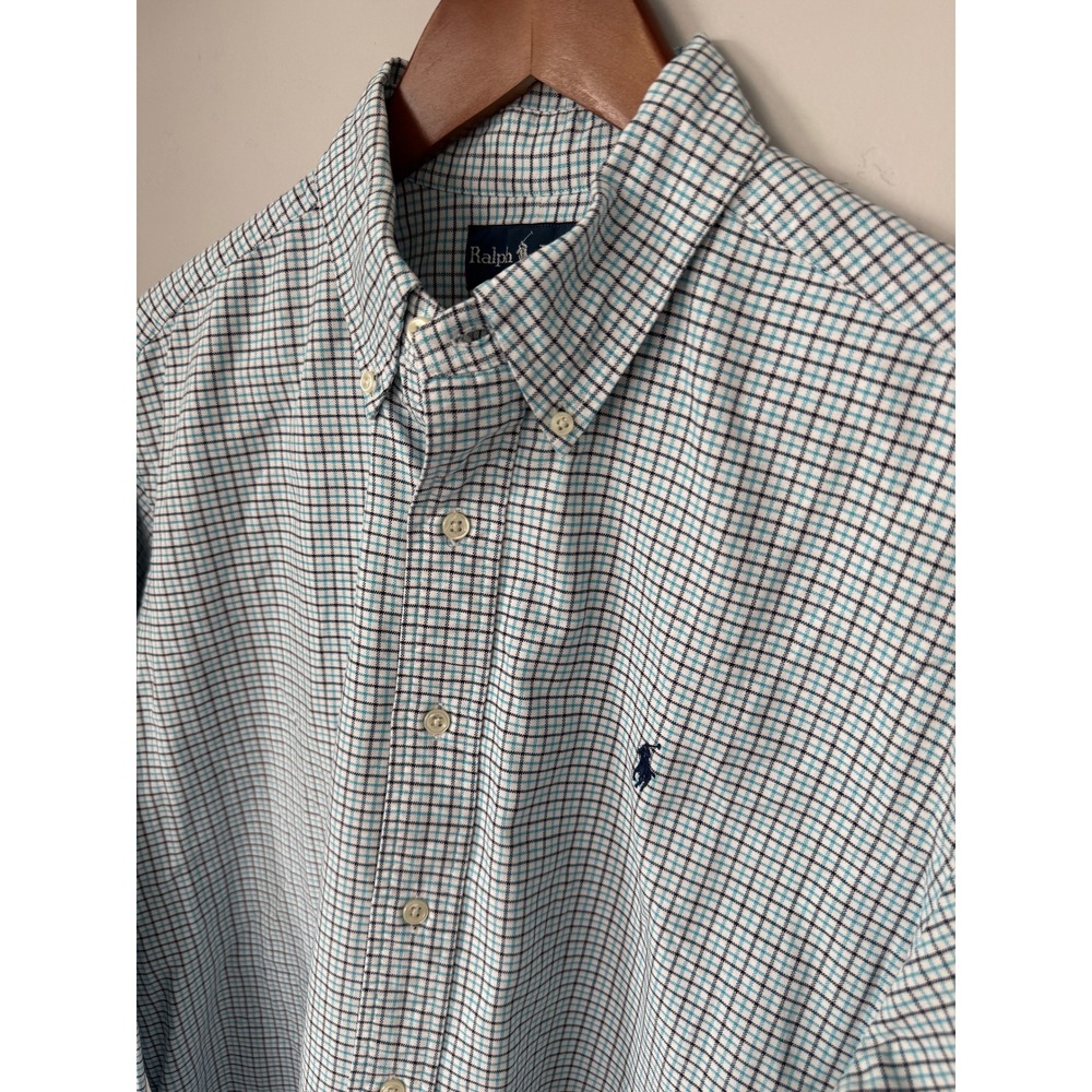 Polo Ralph Lauren Classic Fit Check Button Down Shirt‎ Mens Large Teal Navy Blue